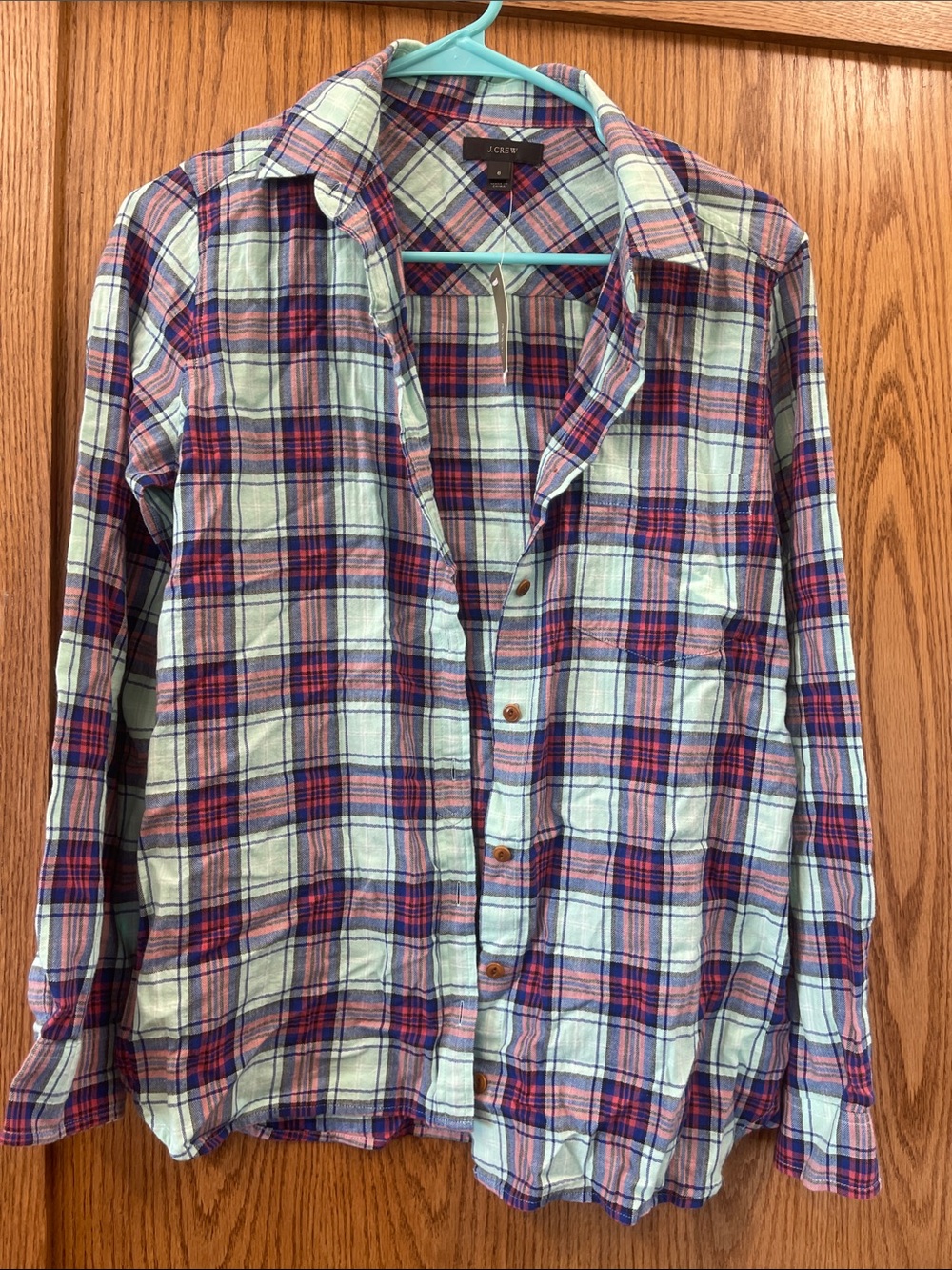 J. Crew Men’s Plaid Button-Down Shirt - Light Blue, Purple & Red